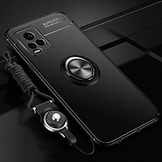 Ultra-thin Silicone Gel Soft Case Cover with Magnetic Finger Ring Stand SD3 for Vivo V21s 5G Black