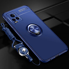 Ultra-thin Silicone Gel Soft Case Cover with Magnetic Finger Ring Stand SD3 for Vivo V21s 5G Blue