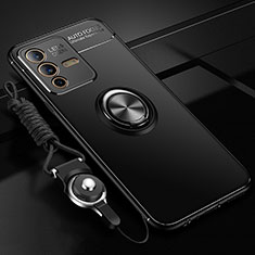 Ultra-thin Silicone Gel Soft Case Cover with Magnetic Finger Ring Stand SD3 for Vivo V23 Pro 5G Black