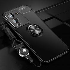 Ultra-thin Silicone Gel Soft Case Cover with Magnetic Finger Ring Stand SD3 for Vivo V25 Pro 5G Black