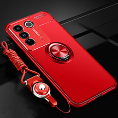 Ultra-thin Silicone Gel Soft Case Cover with Magnetic Finger Ring Stand SD3 for Vivo V27 5G Red