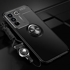 Ultra-thin Silicone Gel Soft Case Cover with Magnetic Finger Ring Stand SD3 for Vivo V27 Pro 5G Black