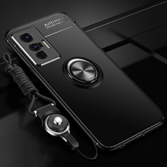 Ultra-thin Silicone Gel Soft Case Cover with Magnetic Finger Ring Stand SD3 for Vivo X70 5G Black