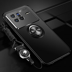 Ultra-thin Silicone Gel Soft Case Cover with Magnetic Finger Ring Stand SD3 for Vivo X80 5G Black