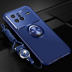 Ultra-thin Silicone Gel Soft Case Cover with Magnetic Finger Ring Stand SD3 for Vivo X80 5G Blue