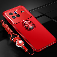 Ultra-thin Silicone Gel Soft Case Cover with Magnetic Finger Ring Stand SD3 for Vivo X80 5G Red