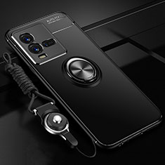 Ultra-thin Silicone Gel Soft Case Cover with Magnetic Finger Ring Stand SD3 for Vivo X80 Lite 5G Black