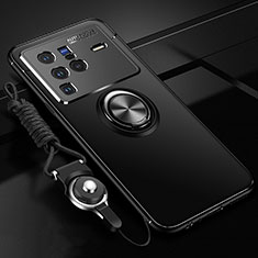 Ultra-thin Silicone Gel Soft Case Cover with Magnetic Finger Ring Stand SD3 for Vivo X80 Pro 5G Black