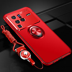 Ultra-thin Silicone Gel Soft Case Cover with Magnetic Finger Ring Stand SD3 for Vivo X80 Pro 5G Red