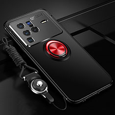 Ultra-thin Silicone Gel Soft Case Cover with Magnetic Finger Ring Stand SD3 for Vivo X80 Pro 5G Red and Black