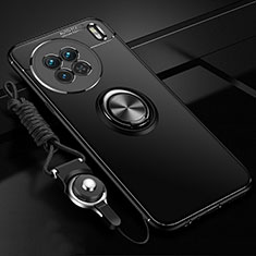 Ultra-thin Silicone Gel Soft Case Cover with Magnetic Finger Ring Stand SD3 for Vivo X90 5G Black