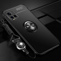 Ultra-thin Silicone Gel Soft Case Cover with Magnetic Finger Ring Stand SD3 for Vivo Y21 Black