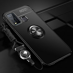 Ultra-thin Silicone Gel Soft Case Cover with Magnetic Finger Ring Stand SD3 for Vivo Y50 Black
