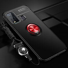 Ultra-thin Silicone Gel Soft Case Cover with Magnetic Finger Ring Stand SD3 for Vivo Y50 Red and Black