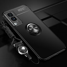 Ultra-thin Silicone Gel Soft Case Cover with Magnetic Finger Ring Stand SD3 for Vivo Y71t 5G Black