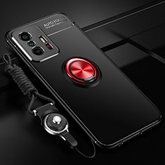 Ultra-thin Silicone Gel Soft Case Cover with Magnetic Finger Ring Stand SD3 for Xiaomi Mi 11T 5G Red and Black