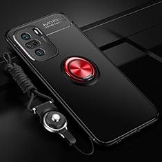 Ultra-thin Silicone Gel Soft Case Cover with Magnetic Finger Ring Stand SD3 for Xiaomi Mi 11X Pro 5G Red and Black