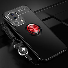 Ultra-thin Silicone Gel Soft Case Cover with Magnetic Finger Ring Stand SD3 for Xiaomi Mi 13 Lite 5G Red and Black