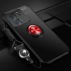 Ultra-thin Silicone Gel Soft Case Cover with Magnetic Finger Ring Stand SD3 for Xiaomi Mi 13T Pro 5G Red and Black