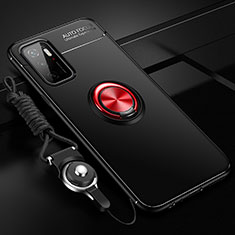 Ultra-thin Silicone Gel Soft Case Cover with Magnetic Finger Ring Stand SD3 for Xiaomi Redmi 10 5G Red and Black