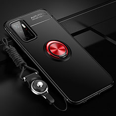 Ultra-thin Silicone Gel Soft Case Cover with Magnetic Finger Ring Stand SD3 for Xiaomi Redmi 11 Prime 5G Red and Black