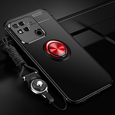 Ultra-thin Silicone Gel Soft Case Cover with Magnetic Finger Ring Stand SD3 for Xiaomi Redmi 9 India Red and Black