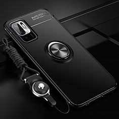 Ultra-thin Silicone Gel Soft Case Cover with Magnetic Finger Ring Stand SD3 for Xiaomi Redmi Note 11 SE 5G Black