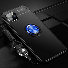 Ultra-thin Silicone Gel Soft Case Cover with Magnetic Finger Ring Stand T01 for Apple iPhone 11 Pro Max Blue and Black
