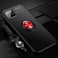 Ultra-thin Silicone Gel Soft Case Cover with Magnetic Finger Ring Stand T01 for Apple iPhone 11 Pro Max Red and Black