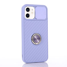 Ultra-thin Silicone Gel Soft Case Cover with Magnetic Finger Ring Stand T01 for Apple iPhone 12 Mini Clove Purple