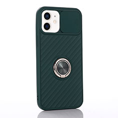 Ultra-thin Silicone Gel Soft Case Cover with Magnetic Finger Ring Stand T01 for Apple iPhone 12 Mini Midnight Green