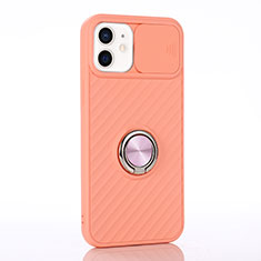 Ultra-thin Silicone Gel Soft Case Cover with Magnetic Finger Ring Stand T01 for Apple iPhone 12 Mini Orange