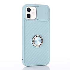 Ultra-thin Silicone Gel Soft Case Cover with Magnetic Finger Ring Stand T01 for Apple iPhone 12 Mint Blue