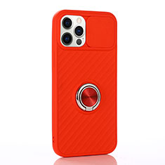 Ultra-thin Silicone Gel Soft Case Cover with Magnetic Finger Ring Stand T01 for Apple iPhone 12 Pro Max Red