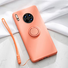 Ultra-thin Silicone Gel Soft Case Cover with Magnetic Finger Ring Stand T01 for Huawei Mate 30 5G Orange