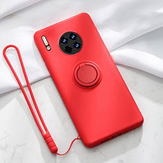 Ultra-thin Silicone Gel Soft Case Cover with Magnetic Finger Ring Stand T01 for Huawei Mate 30 5G Red
