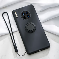 Ultra-thin Silicone Gel Soft Case Cover with Magnetic Finger Ring Stand T01 for Huawei Mate 30 Black