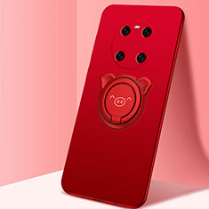 Ultra-thin Silicone Gel Soft Case Cover with Magnetic Finger Ring Stand T01 for Huawei Mate 40 Red