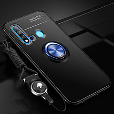 Ultra-thin Silicone Gel Soft Case Cover with Magnetic Finger Ring Stand T01 for Huawei Nova 5i Blue and Black