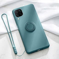 Ultra-thin Silicone Gel Soft Case Cover with Magnetic Finger Ring Stand T01 for Huawei Nova 6 SE Cyan