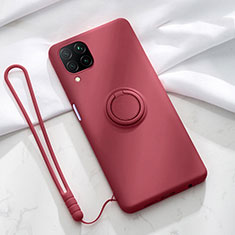 Ultra-thin Silicone Gel Soft Case Cover with Magnetic Finger Ring Stand T01 for Huawei Nova 6 SE Red Wine