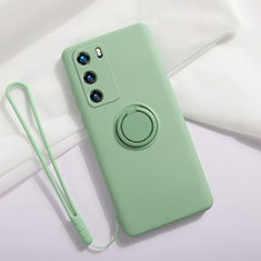 Ultra-thin Silicone Gel Soft Case Cover with Magnetic Finger Ring Stand T01 for Huawei P40 Green