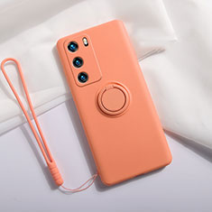 Ultra-thin Silicone Gel Soft Case Cover with Magnetic Finger Ring Stand T01 for Huawei P40 Orange