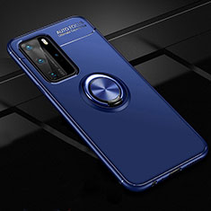 Ultra-thin Silicone Gel Soft Case Cover with Magnetic Finger Ring Stand T01 for Huawei P40 Pro Blue