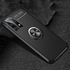 Ultra-thin Silicone Gel Soft Case Cover with Magnetic Finger Ring Stand T01 for Huawei P40 Pro+ Plus Black