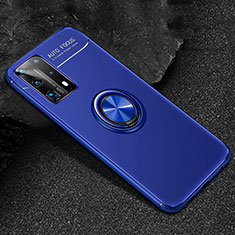 Ultra-thin Silicone Gel Soft Case Cover with Magnetic Finger Ring Stand T01 for Huawei P40 Pro+ Plus Blue