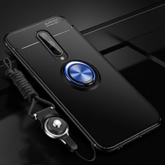 Ultra-thin Silicone Gel Soft Case Cover with Magnetic Finger Ring Stand T01 for OnePlus 8 Blue and Black