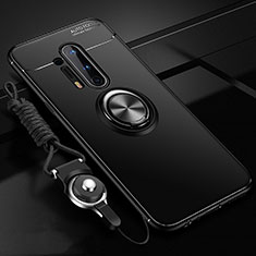 Ultra-thin Silicone Gel Soft Case Cover with Magnetic Finger Ring Stand T01 for OnePlus 8 Pro Black
