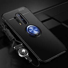 Ultra-thin Silicone Gel Soft Case Cover with Magnetic Finger Ring Stand T01 for OnePlus 8 Pro Blue and Black