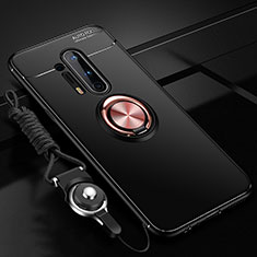 Ultra-thin Silicone Gel Soft Case Cover with Magnetic Finger Ring Stand T01 for OnePlus 8 Pro Gold and Black